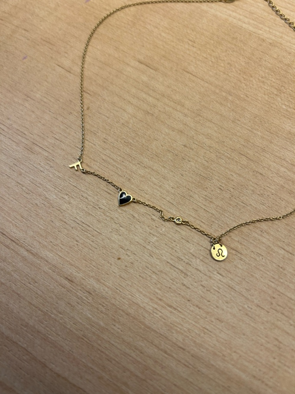 Gold Zodiac and Heart Charm Necklace - Leo Charm, Black Accent
